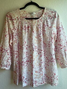 croft & barrow White Peasant Cototn Tunic with Floral Print